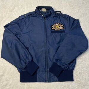 Vintage 90s Sports Master Harley Davidson Owners Group Blue Bomber Jacket Mens S